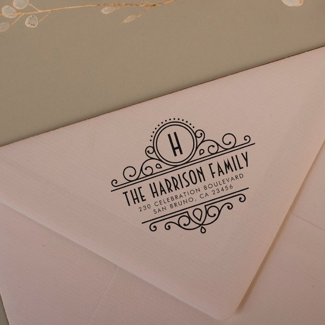 Art Deco Monogram | Individuelle Name und Rücksend Gummistempel (Von Creator hochgeladen)