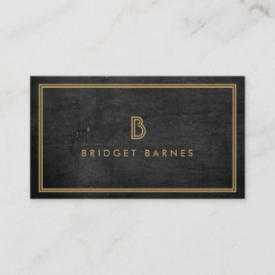 ART DECO MONOGRAM INITIAL LOGO IN GOLD on DK WOOD Visitenkarte