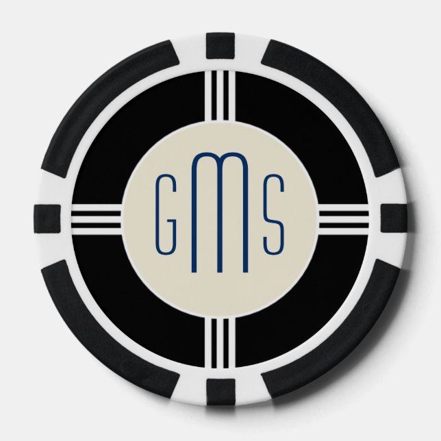 Art Deco Monogram Initials Personalisiert Poker Ch Pokerchips (Vorderseite)