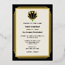 Art Deco Monogram Schwarz Gold Hochzeit
