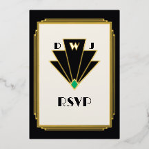 Art Deco Monogram Schwarz Weiß Hochzeit Gold
