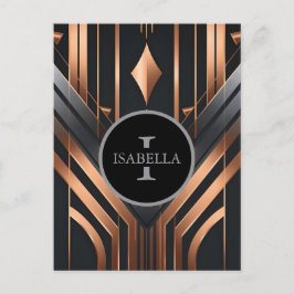 Art Deco Monogramm Kreis Namensdesign Postkarte
