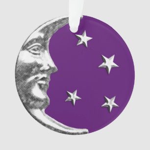 Art Deco Moon and Stars - Amethyst Lila & Silver Ornament