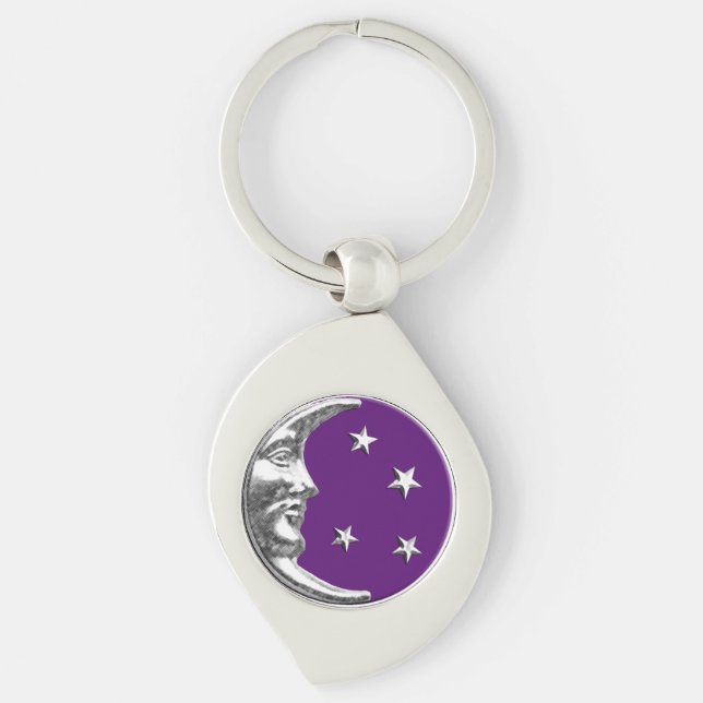 Art Deco Moon and Stars - Amethyst Lila & Silver Schlüsselanhänger (Vorderseite)
