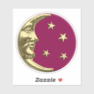 Art Deco Moon and stars - Burgund und Gold Aufkleber