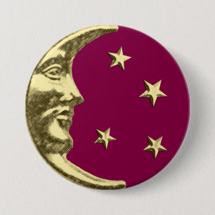 Art Deco Moon and Stars - Burgund und Gold Button