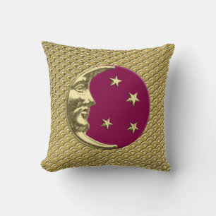 Art Deco Moon and stars - Burgund und Gold Kissen