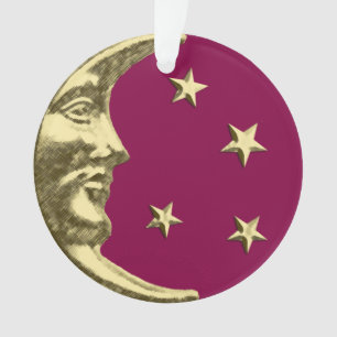 Art Deco Moon and Stars - Burgund und Gold Ornament