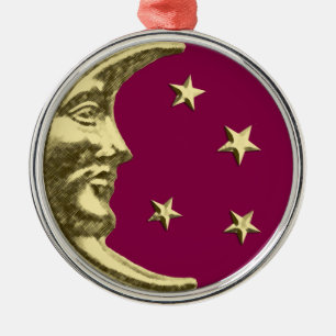 Art Deco Moon and Stars - Burgund und Gold Ornament Aus Metall