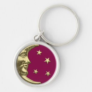Art Deco Moon and Stars - Burgund und Gold Schlüsselanhänger