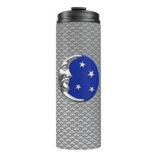 Art Deco Moon and Stars, Cobalt Blue and Silver Thermosbecher