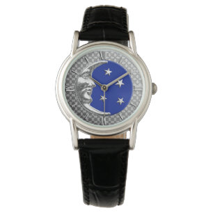 Art Deco Moon and stars - Cobalt Blue und Silver Armbanduhr