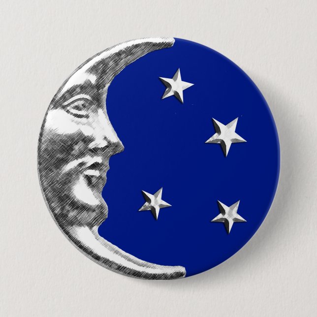 Art Deco Moon and Stars - Cobalt Blue und Silver Button (Vorderseite)