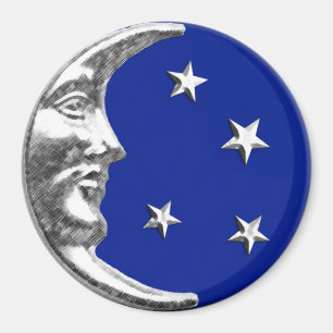 Art Deco Moon and Stars - Cobalt Blue und Silver Magnet