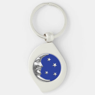 Art Deco Moon and Stars - Cobalt Blue und Silver Schlüsselanhänger