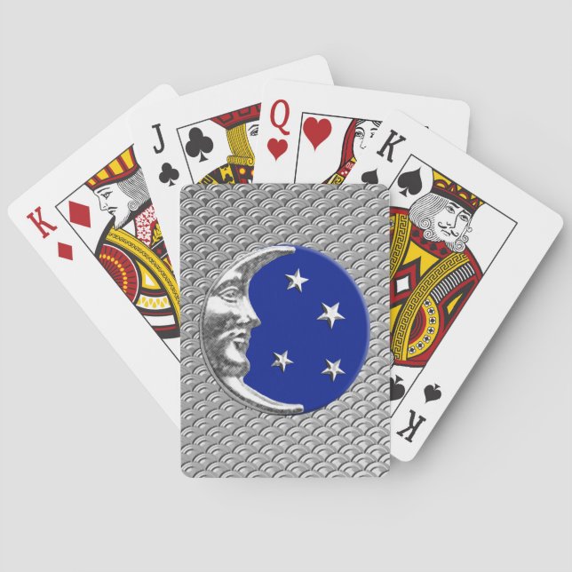 Art Deco Moon and Stars, Cobalt Blue und Silver Spielkarten (Rückseite)