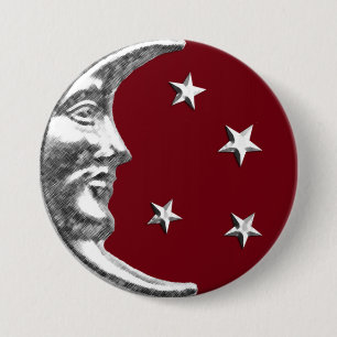 Art Deco Moon and Stars - Dunkelrot und Silber Button