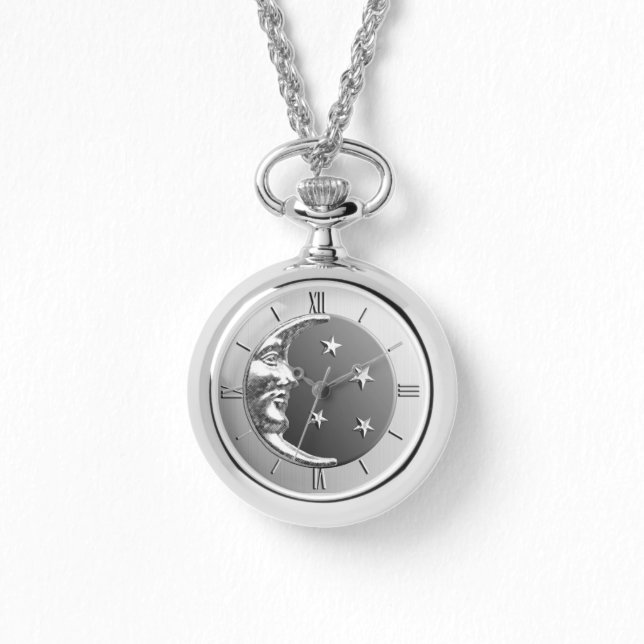 Art Deco Moon and Stars - Grau / Grau und Silber Armbanduhr (Vorderseite)
