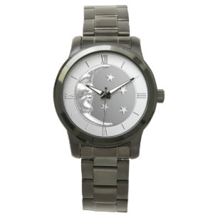 Art Deco Moon and Stars - Grau / Grau und Silber Armbanduhr