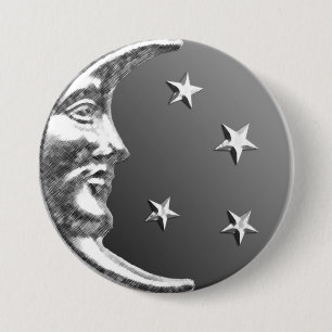 Art Deco Moon and Stars - Grau / Grau und Silber Button