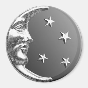 Art Deco Moon and Stars - Grau / Grau und Silber Magnet