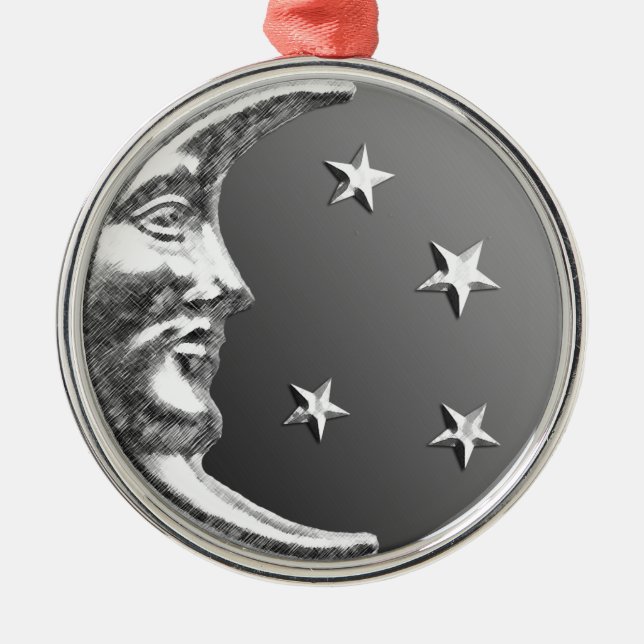 Art Deco Moon and Stars - Grau / Grau und Silber Ornament Aus Metall (Vorne)