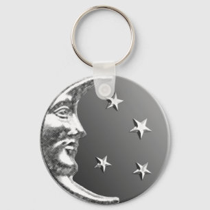 Art Deco Moon and Stars - Grau / Grau und Silber Schlüsselanhänger