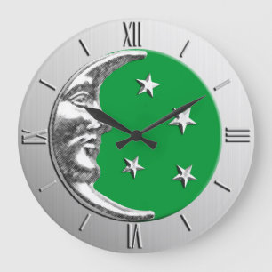 Art Deco Moon and Stars - Jade Green and Silver Große Wanduhr