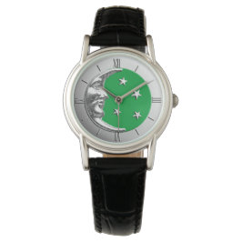 Art Deco Moon and Stars - Jade Green und Silver Armbanduhr