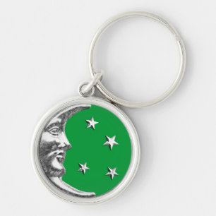 Art Deco Moon and Stars - Jade Green und Silver Schlüsselanhänger