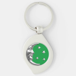 Art Deco Moon and Stars - Jade Green und Silver Schlüsselanhänger