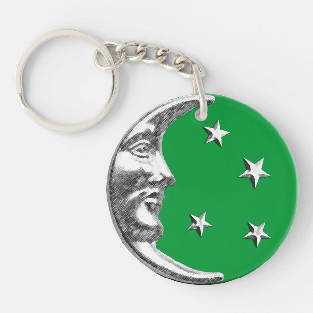 Art Deco Moon and Stars - Jade Green und Silver Schlüsselanhänger (Vorderseite)