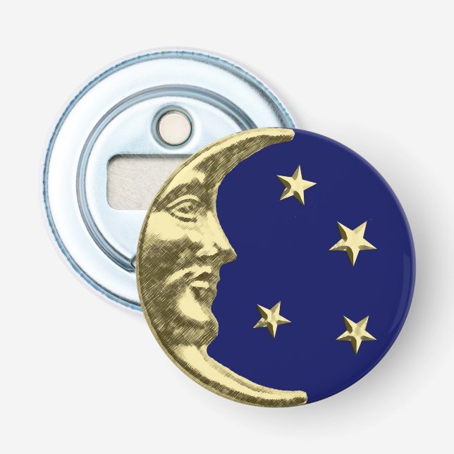 Art Deco Moon and Stars - Navy Blue und Gold Flaschenöffner (Vorderseite)