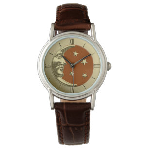 Art Deco Moon and Stars - Rostbraun und Gold Armbanduhr