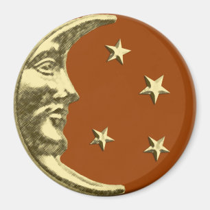 Art Deco Moon and Stars - Rostbraun und Gold Magnet
