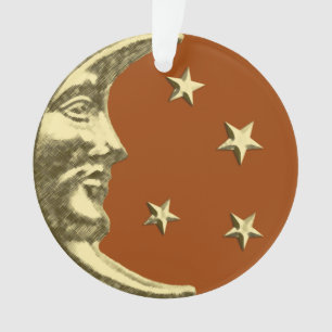 Art Deco Moon and Stars - Rostbraun und Gold Ornament