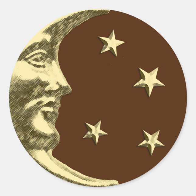 Art Deco Moon and Stars - Schokolade Braun & Gold Runder Aufkleber (Vorderseite)