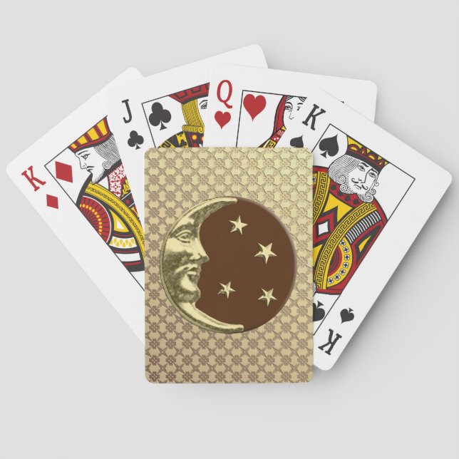 Art Deco Moon and Stars, Schokolade Brown & Gold Spielkarten (Rückseite)