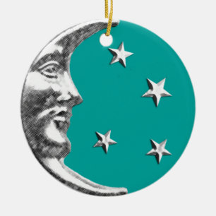 Art Deco Moon and Stars - Türkis & Silber Keramikornament