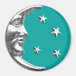 Art Deco Moon and Stars - Türkis & Silber Magnet