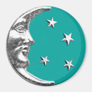 Art Deco Moon and Stars - Türkis & Silber Magnet