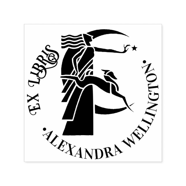 Art Deco Moon Goddess Dog Star Ex Libris Buchname Permastempel (Design)