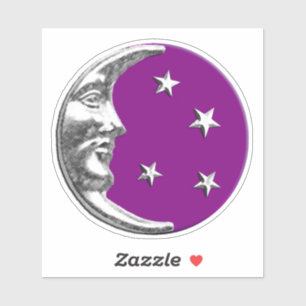 Art Deco Moon und Stars - Amethyst Lila & Silver Aufkleber