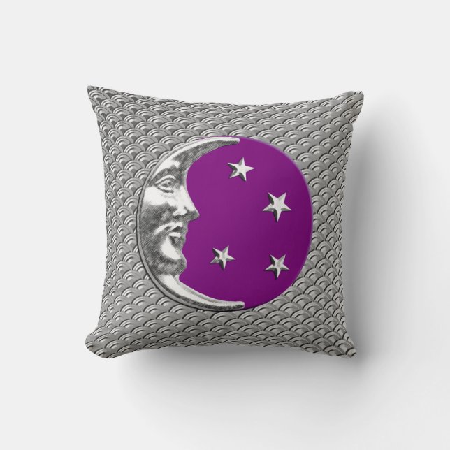 Art Deco Moon und Stars - Amethyst Lila & Silver Kissen (Vorderseite)