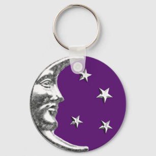 Art Deco Moon und Sterne - Amethyst Lila & Silver Schlüsselanhänger