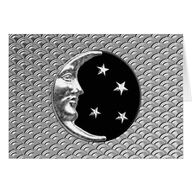 Art Deco Moon und Sterne - Schwarz und Silber (Vorderseite (Horizontal))