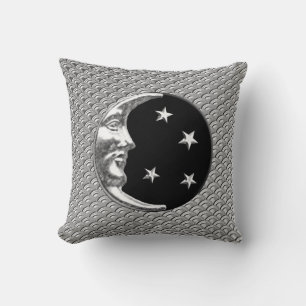 Art Deco Moon und Sterne - Schwarz und Silber Kissen