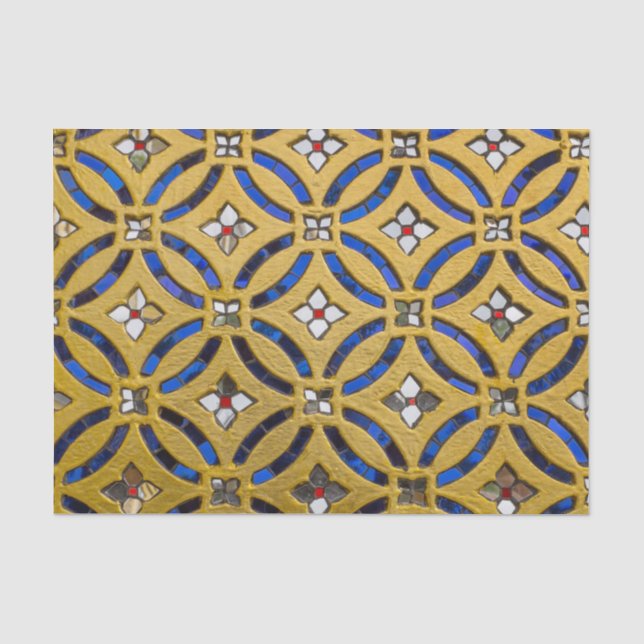 Art Deco Mosaik Tiled Gold und Blau Seidenpapier (Vorderseite)
