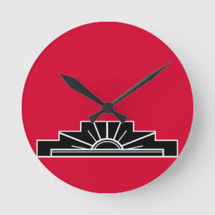 Art Deco Motif - B&W und Rot Runde Wanduhr