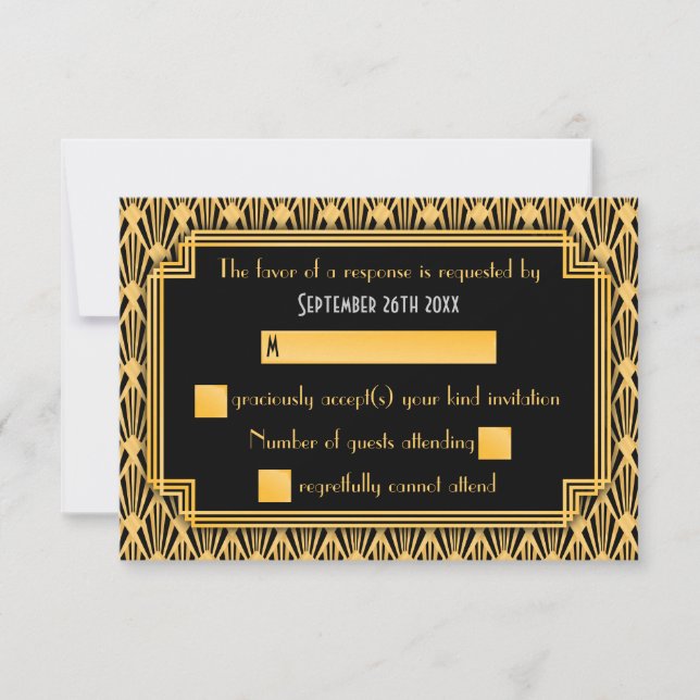 Art Déco Motif de diamant géométrique Mariage RSVP (Devant)